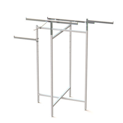 Adjustable Height 4 Arms Chrome Square Tube Metal Clothing Display Rack