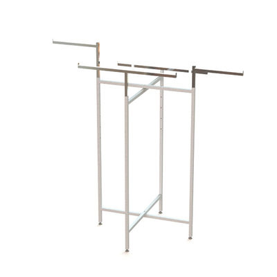 Adjustable Height 4 Arms Chrome Square Tube Metal Clothing Display Rack